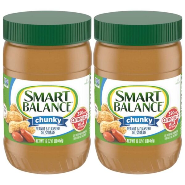 Smart Balance Rich Roast Natural Chunky Peanut Butter (Pack of 2) 16 oz Jars