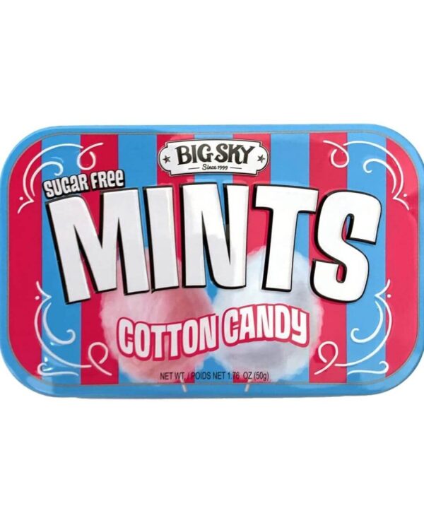 Big Sky Brands Sugar Free Mint Candy, Cotton Candy Flavor, 50g Tin - 6 Count Display Tray, 1.76 Ounce (Pack of 6)
